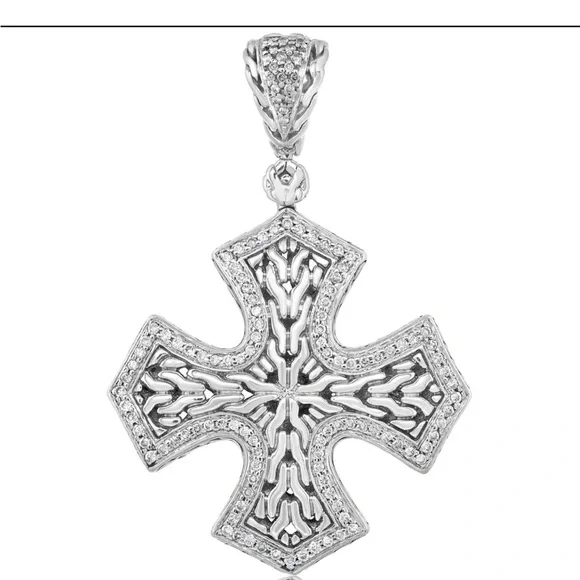 John Hardy Sterling Silver/ 18k Classic Chain Diamond Cross - Picture 2 of 10